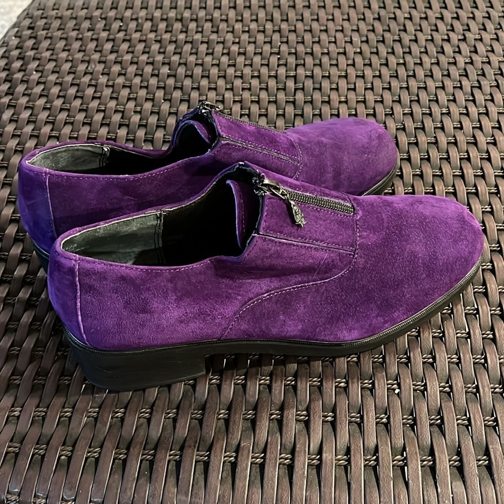 Hush Puppies Suede/ Leather heeled Loafer In Purple Size 10W - Picture 5 of 10